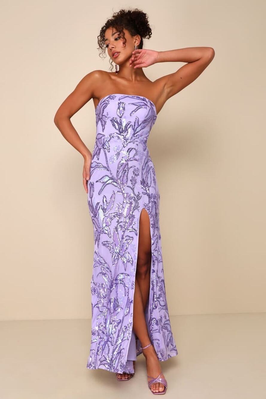 NWT Lulus Shimmering Icon Lavender Sequin Lace-Up Strapless Maxi Dress Size XS